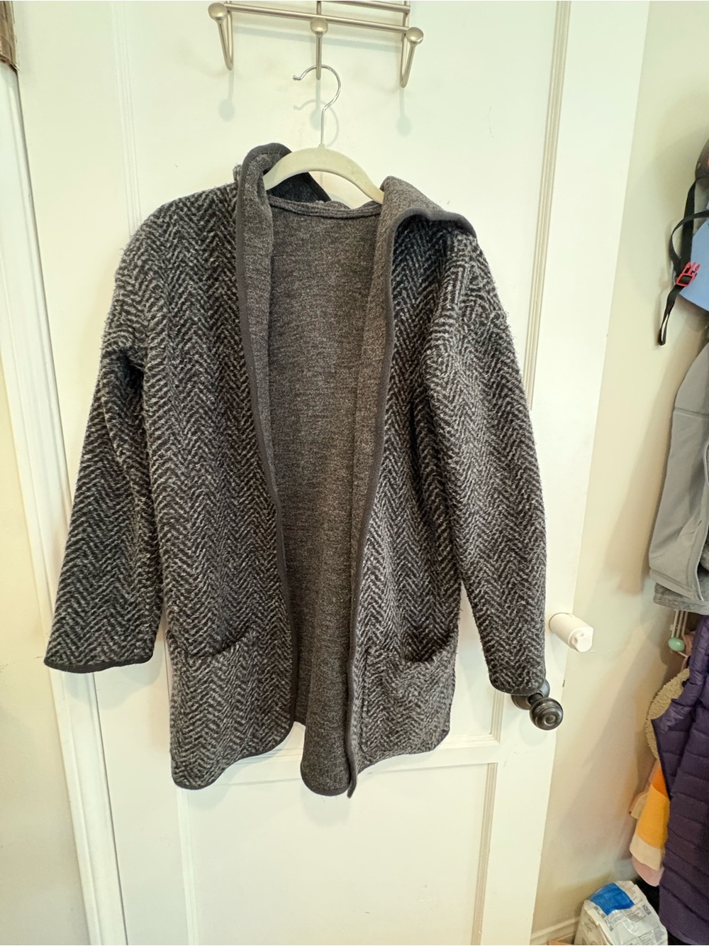 Marine Layer Hooded Open-Front Cardigan Jacket in Charcoal Gray - Picture 2 of 5
